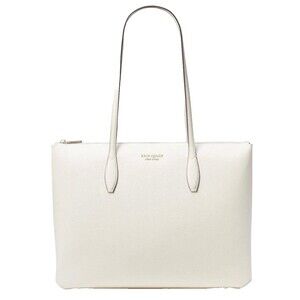 New Kate Spade All Day Large Zip-Top Tote Crossgrain Leather Parchment